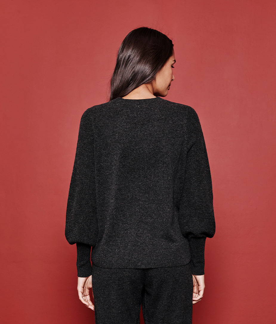 The Coziest Cashmere Blend Bishop-Sleeve Sweater - Charcoal