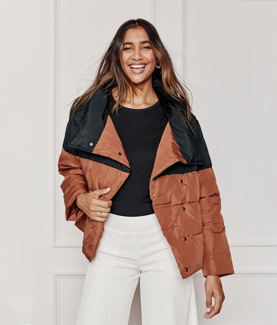 The Colorblock Eco Puffer Jacket - Sea Urchin & Praline