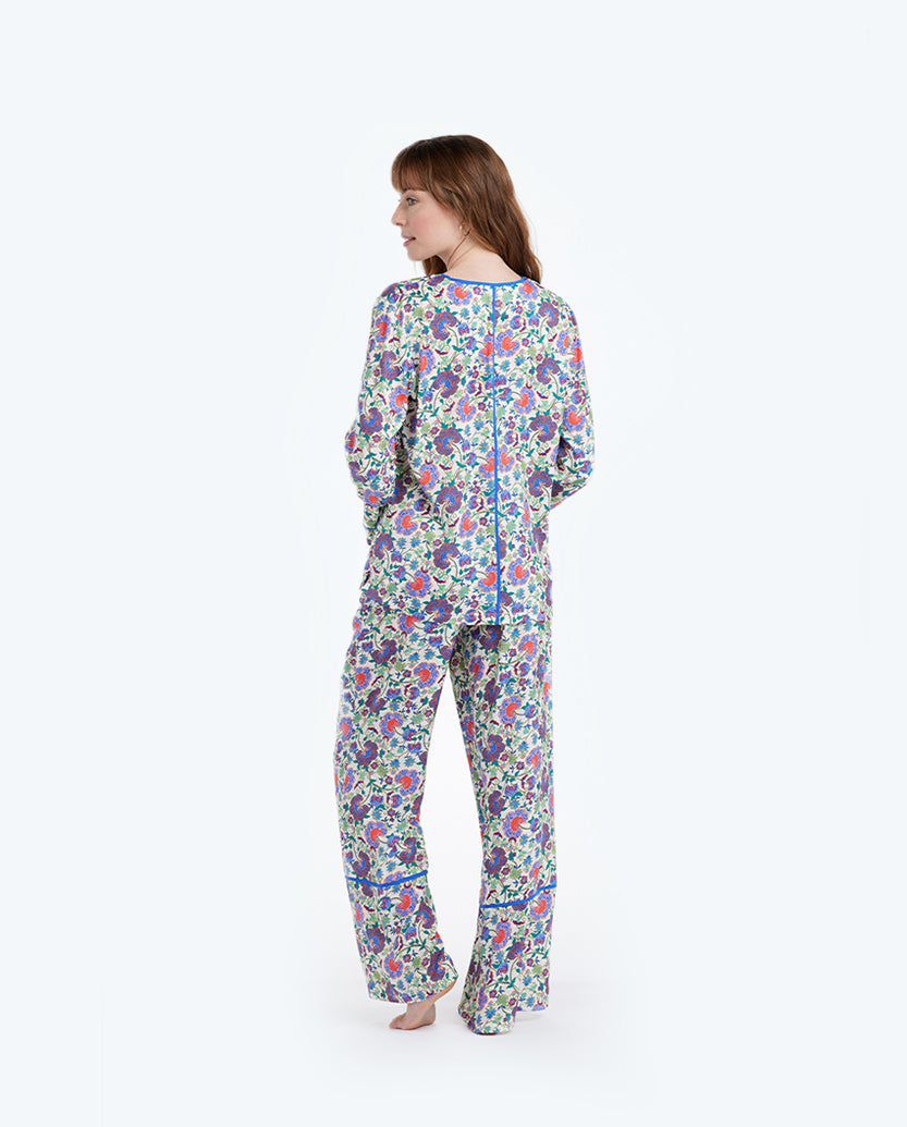The Cloud 9 Silky PJ Set - Scroll Block Print in Violet & Lava