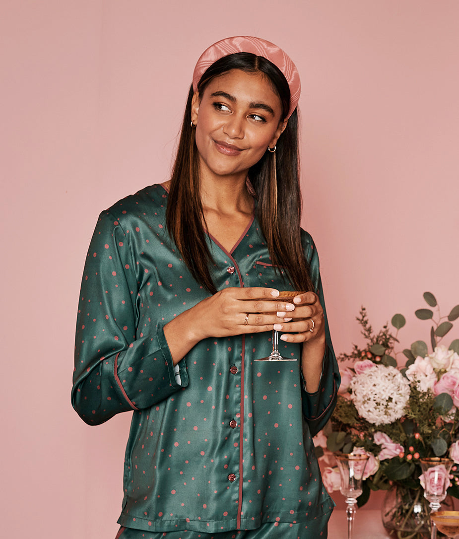 The Cloud 9 Silky PJ Set - Celestial Dot in Eden & Rosewood