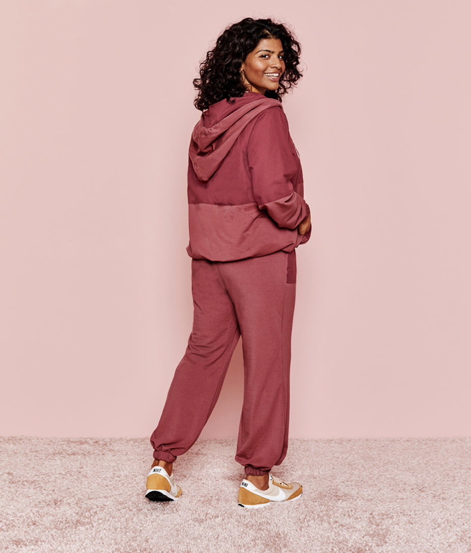 The Softest French Terry Mixed-Media Jogger - Rosewood