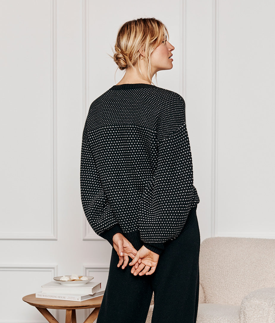 The Luxe Cashmere Blend Mix Stitch Sweater - Sea Urchin & White Sand