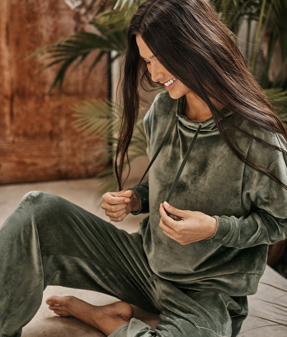 The Plush Velour Hoodie - Olive