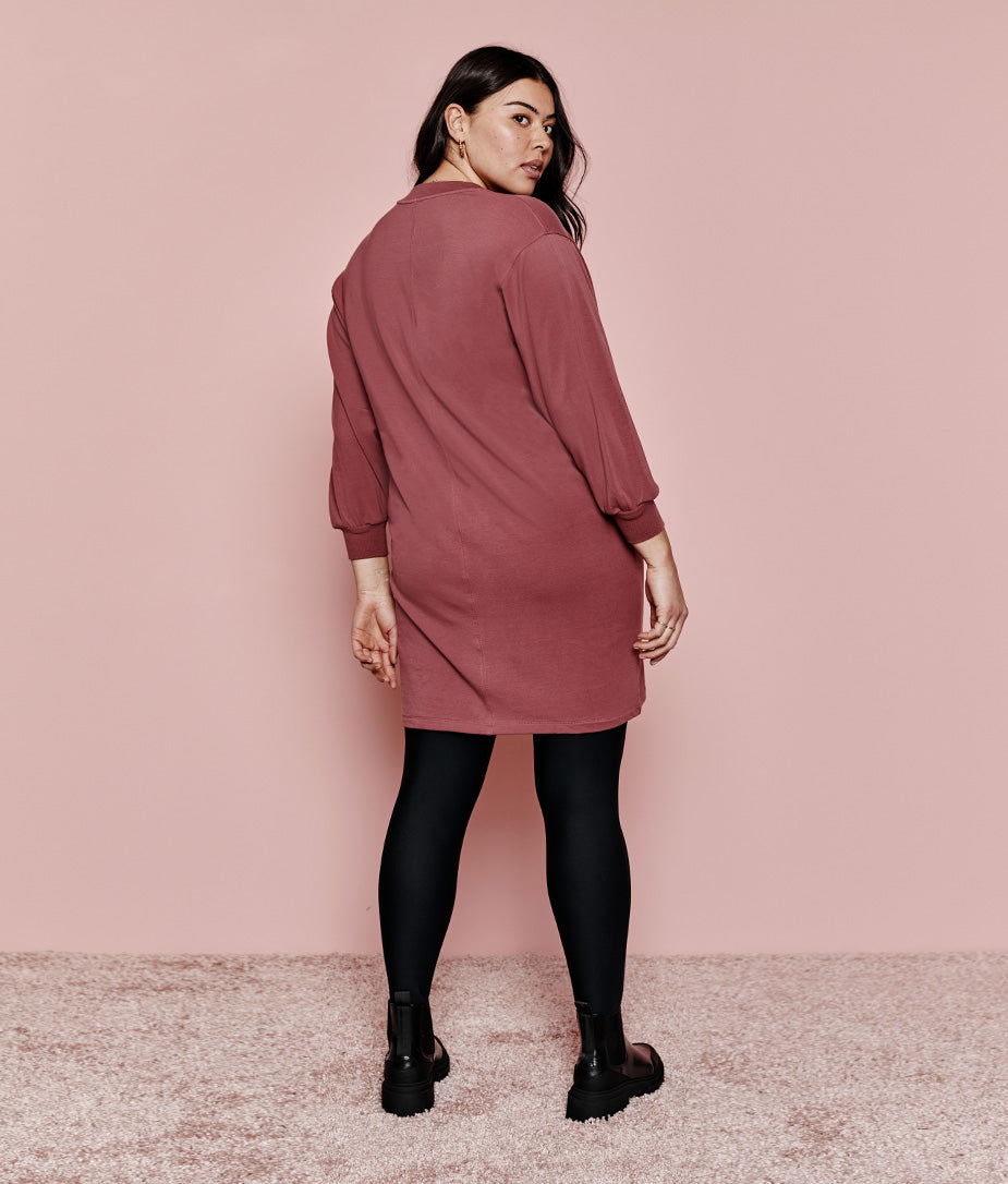The Softest French Terry Henley Dress - Rosewood