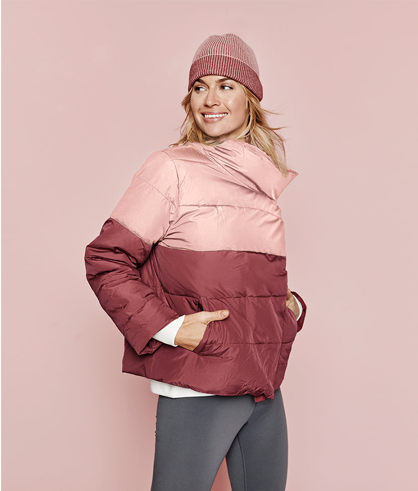 The Colorblock Eco Puffer Jacket - Rosewood & Shell
