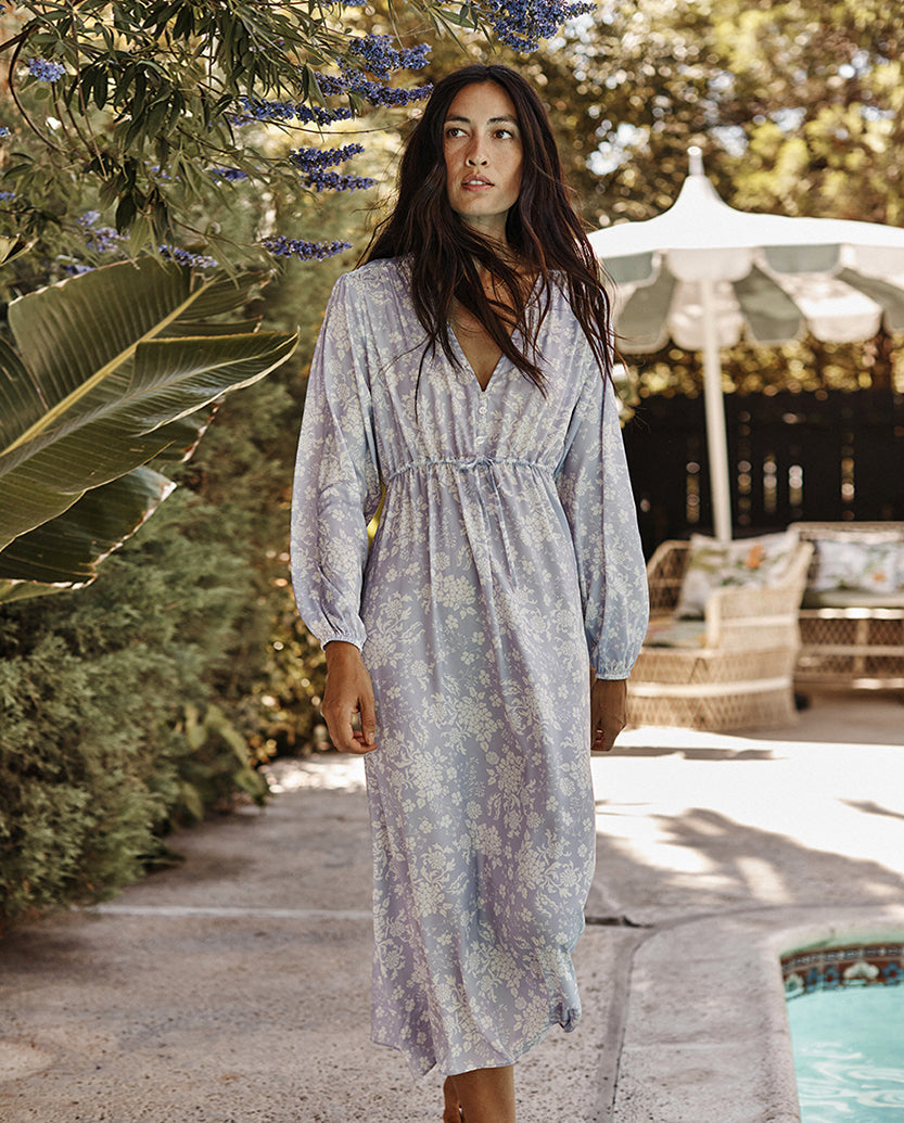 The Cinched Waist Caftan Dress - Vintage Floral in Lavender