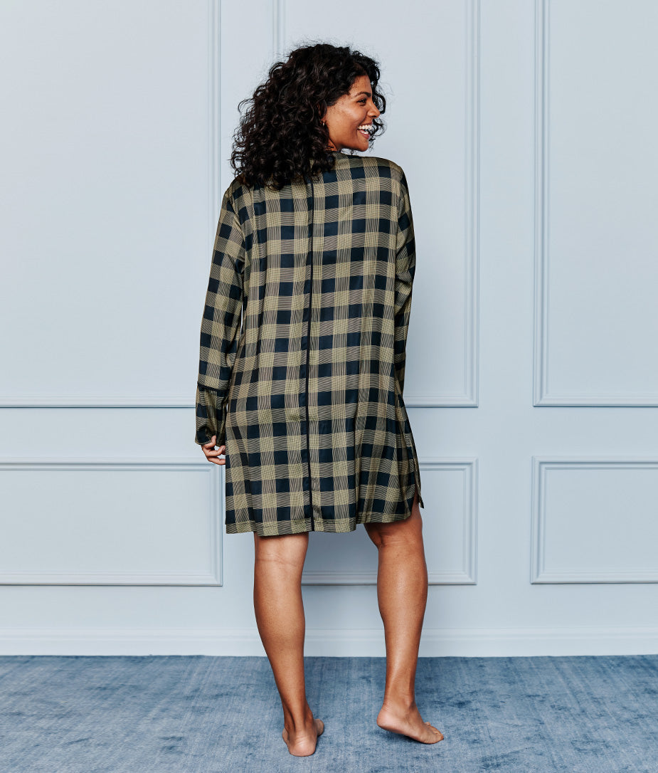 The Cloud 9 Boyfriend Sleep Shirt - Buffalo Check in Deep Sea & Gold