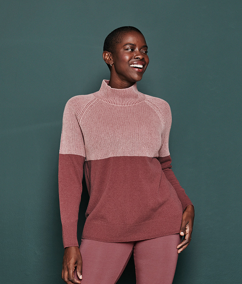 The Luxe Cashmere Blend Two-Tone Sweater - Rosewood & Shell