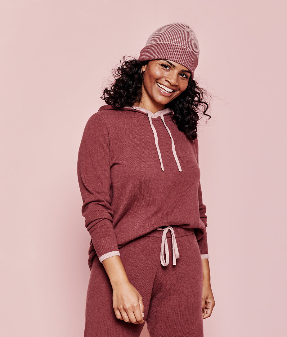 The Coziest Cashmere Blend Hat - Rosewood & Shell