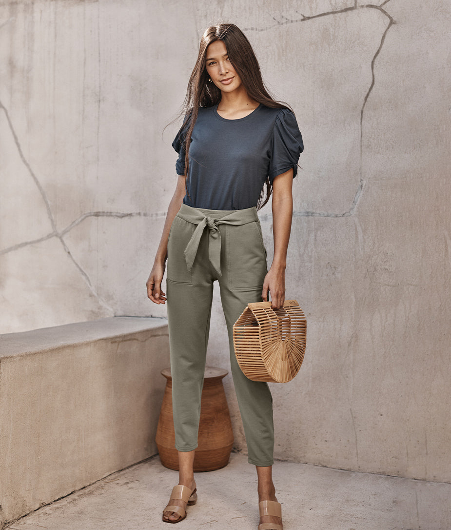 The Softest French Terry Tie-Waist Pant - Agave