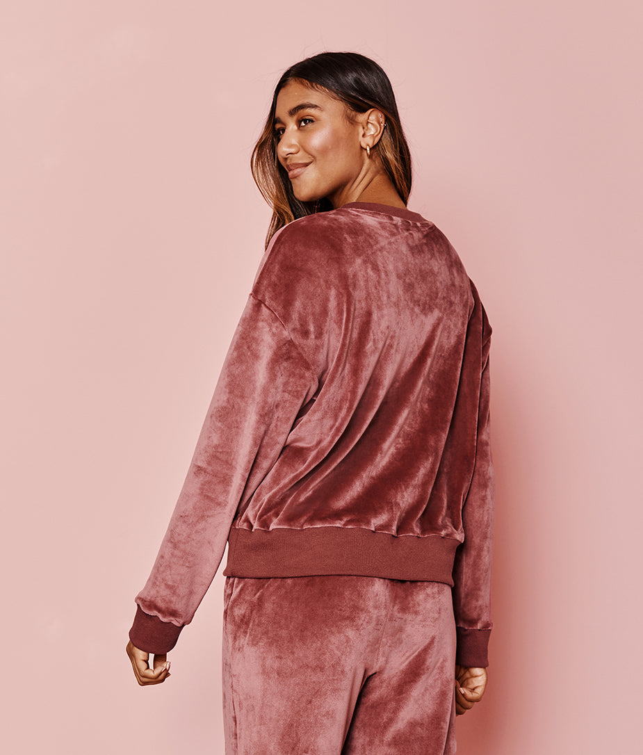 The Plush Velour Relaxed Crew - Rosewood