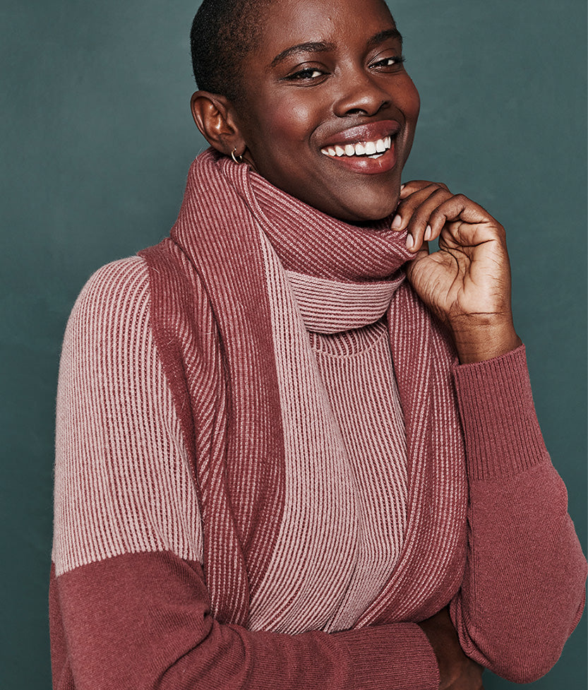 The Coziest Cashmere Blend Ribbed Scarf - Rosewood & Shell
