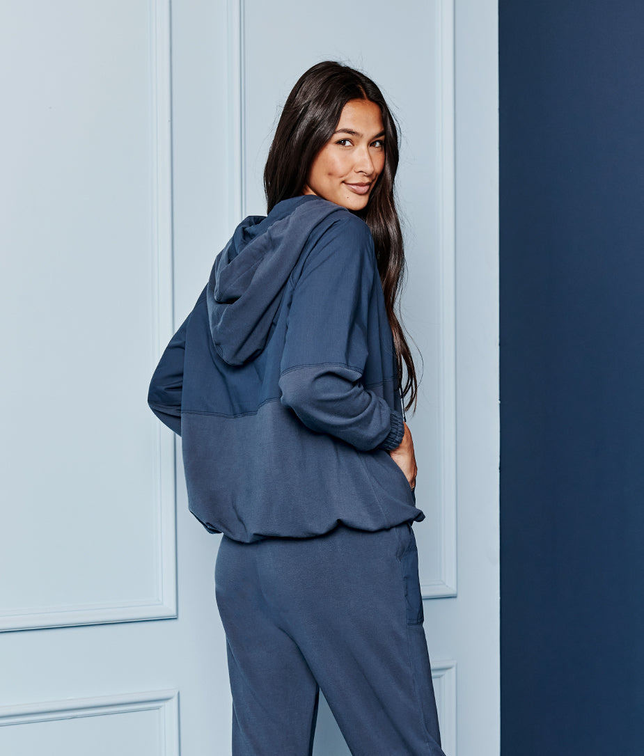 The Softest French Terry Mixed-Media Hoodie - Midnight