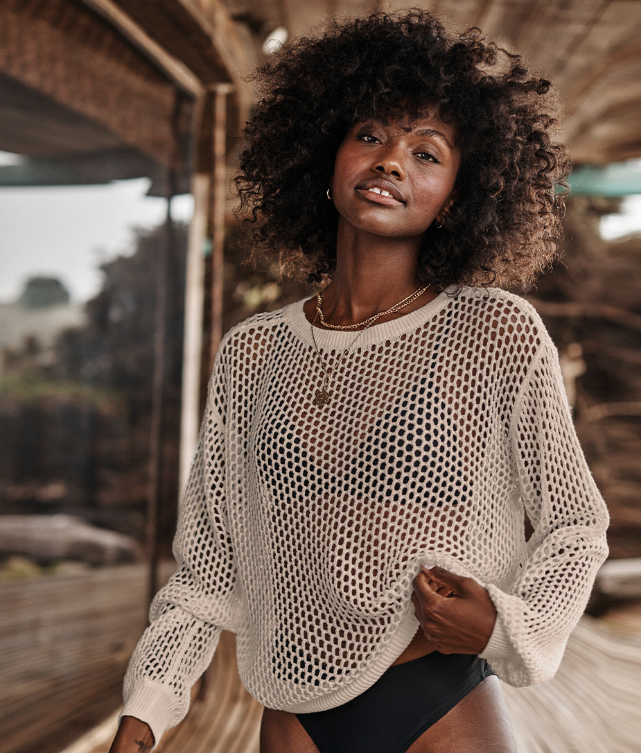 The Fishnet Crewneck Cover-Up - Natural