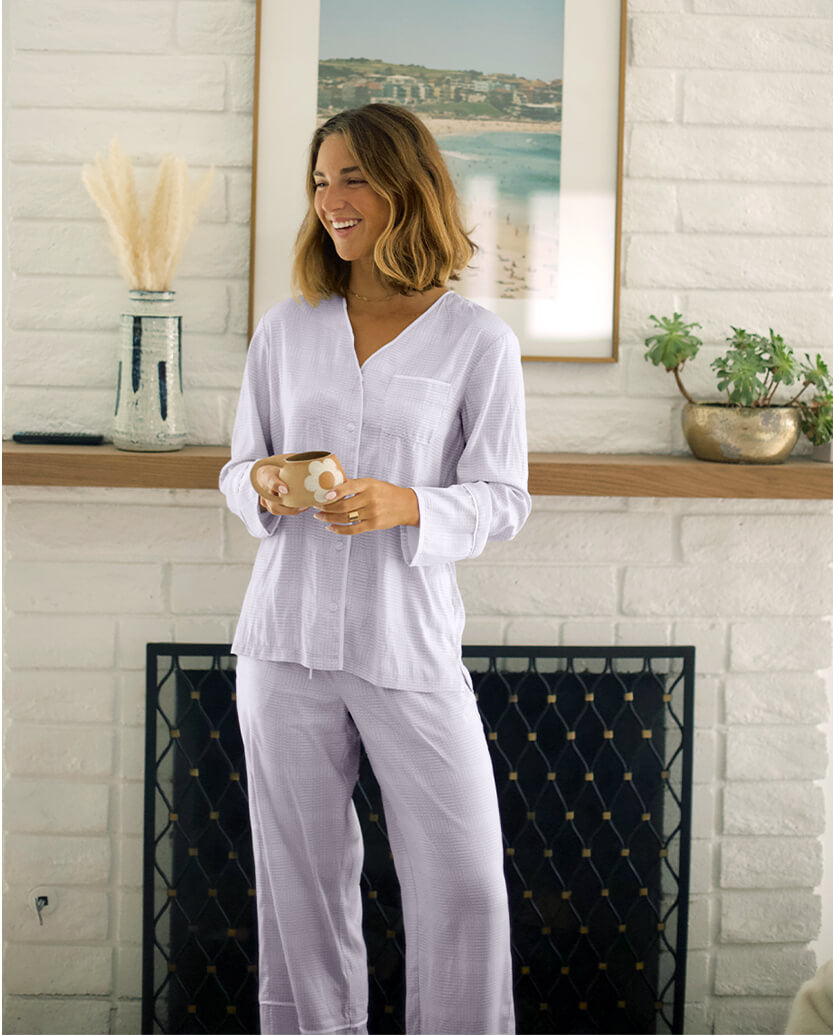 The Cloud 9 Silky PJ Set - Modern Plaid in Lavender