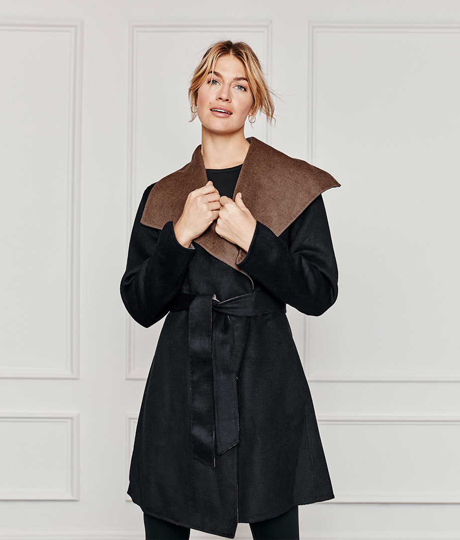 The Warmest Eco Wool Wrap Coat - Sea Urchin & Chocolate