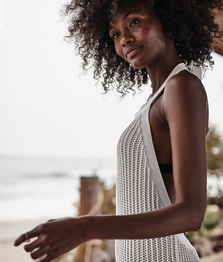 The Crochet Halter Dress - White Sand