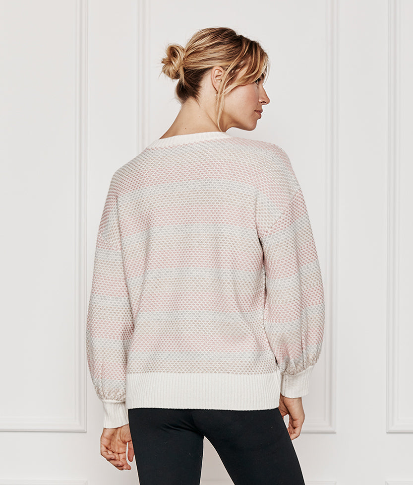 The Coziest Cashmere Blend Soft Stripe Sweater - Pastel Soft Stripe