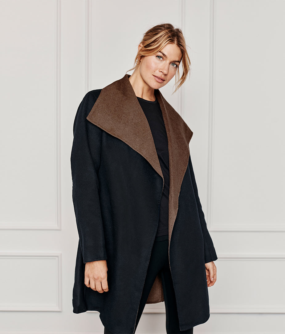 The Warmest Eco Wool Wrap Coat - Sea Urchin & Chocolate