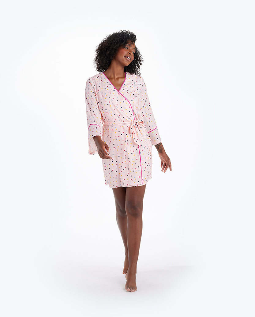 The Cloud 9 Silky Robe - Confetti Dot in Blush & Tangerine