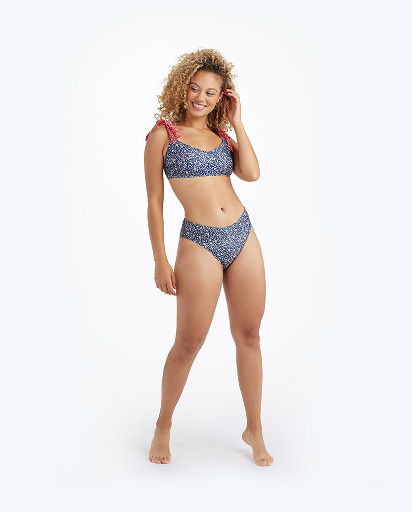 The Limited-Edition High Leg Mid Rise Bikini Bottom - In Bloom in Deep Sea