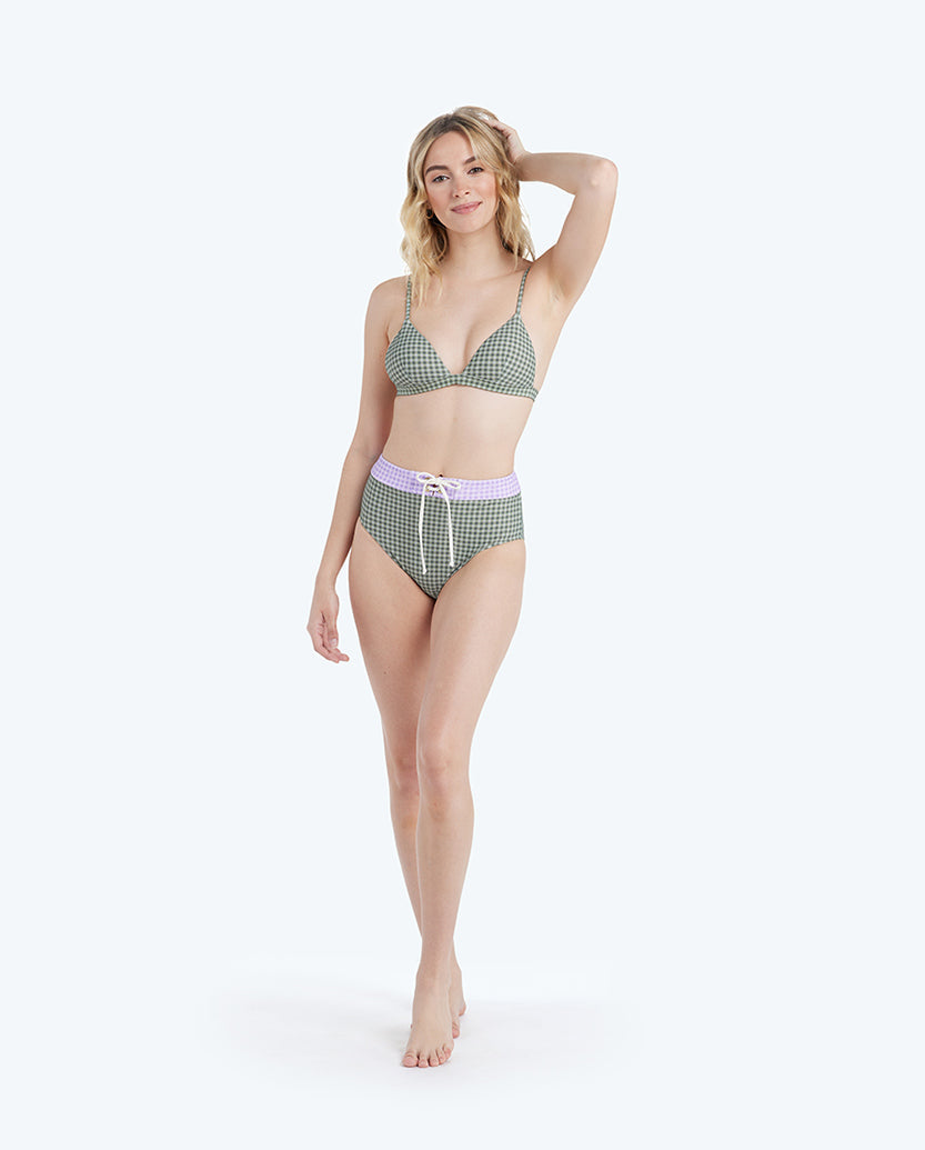 The Triangle Bikini Top - Gingham in Lavender & Ivy