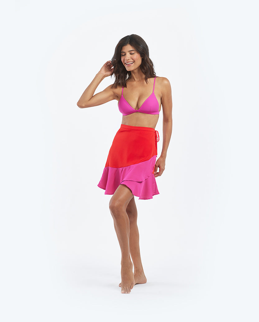 The Short Beach to Brunch Wrap Skirt - Lava & Hibiscus
