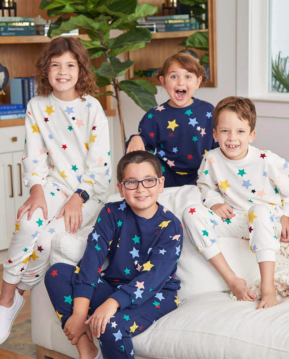 The Kids’ Softest French Terry Set - Scatter Stars in Deep Sea