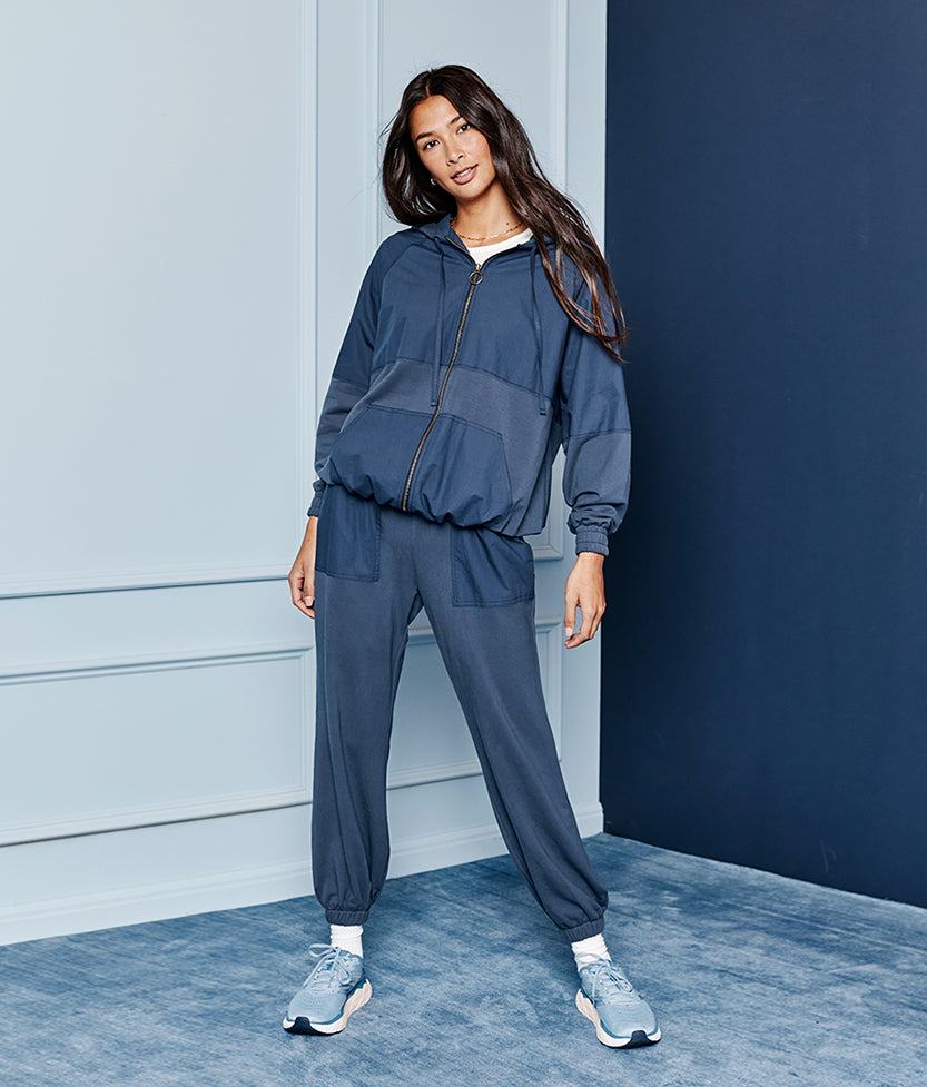 The Softest French Terry Mixed-Media Hoodie - Midnight