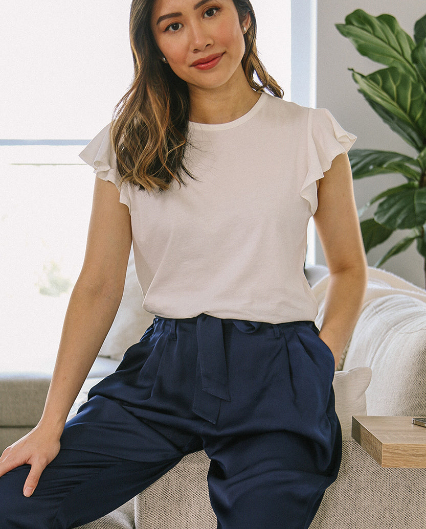 The Luxe Pima Flutter-Sleeve Tee - White Sand