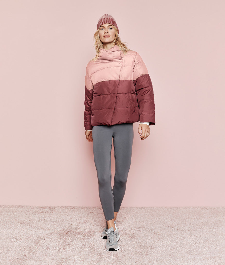 The Colorblock Eco Puffer Jacket - Rosewood & Shell