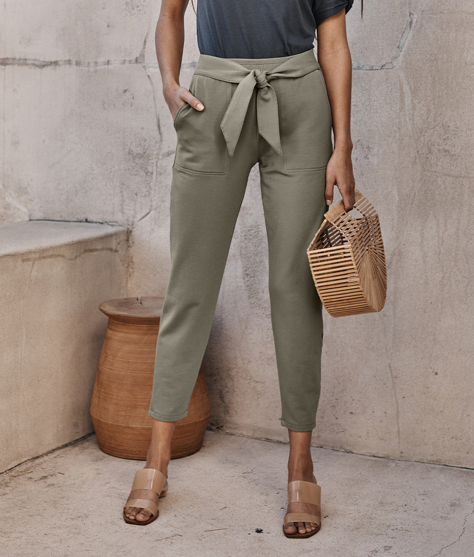 The Softest French Terry Tie-Waist Pant - Agave