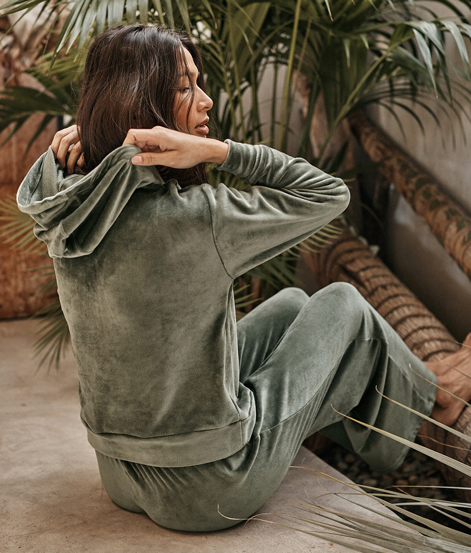 The Plush Velour Hoodie - Olive