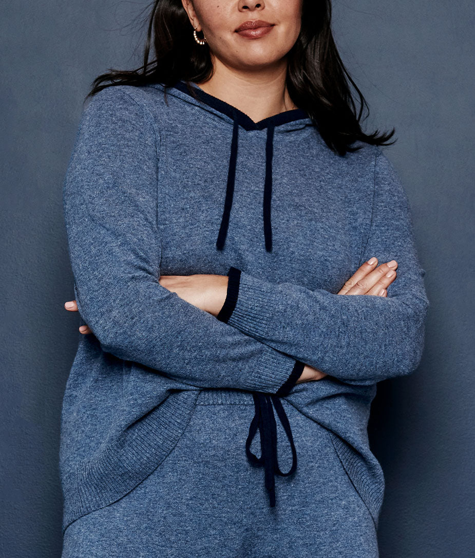 The Coziest Cashmere Blend Hoodie - Steel & Midnight