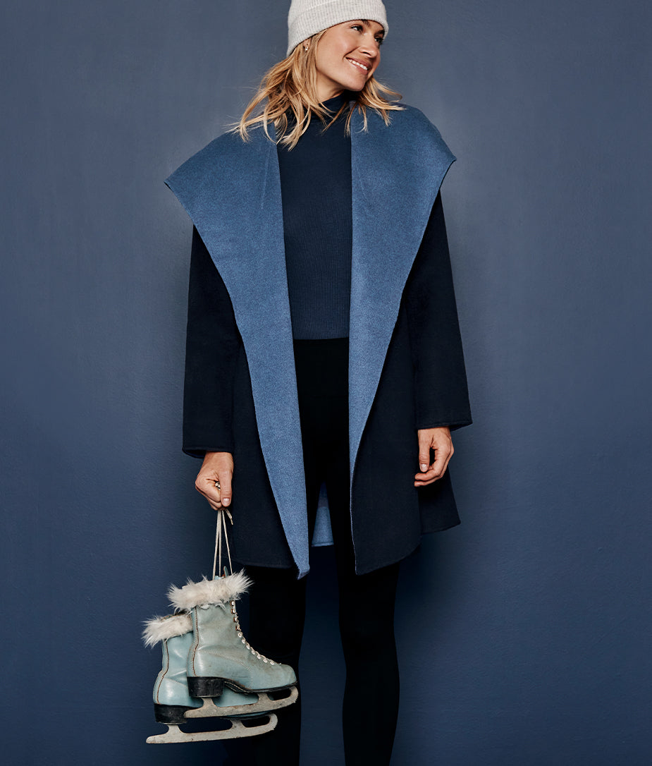 The Warmest Eco Wool Wrap Coat - Midnight & Slate