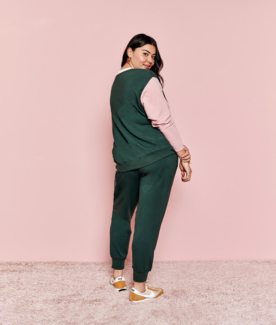The Softest French Terry Relaxed Colorblock Crew - Eden & Shell & Rosewood
