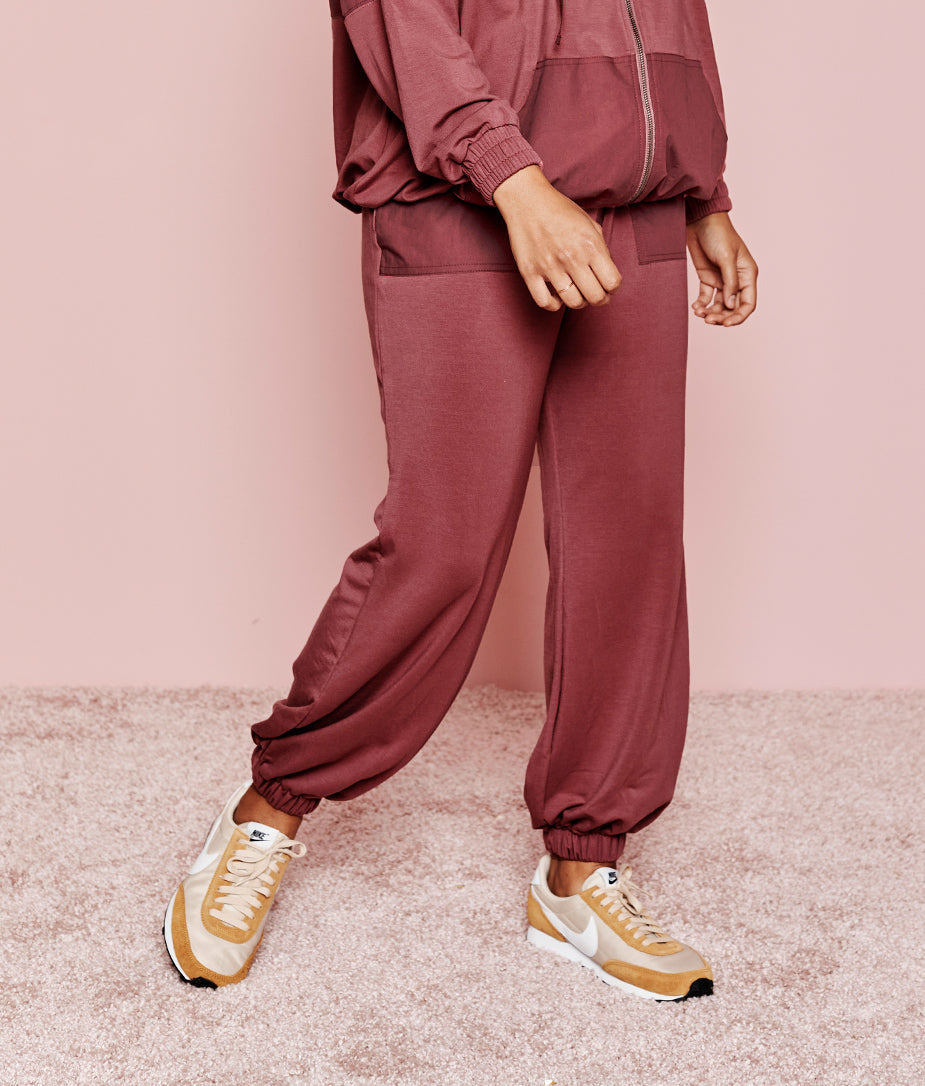 The Softest French Terry Mixed-Media Jogger - Rosewood