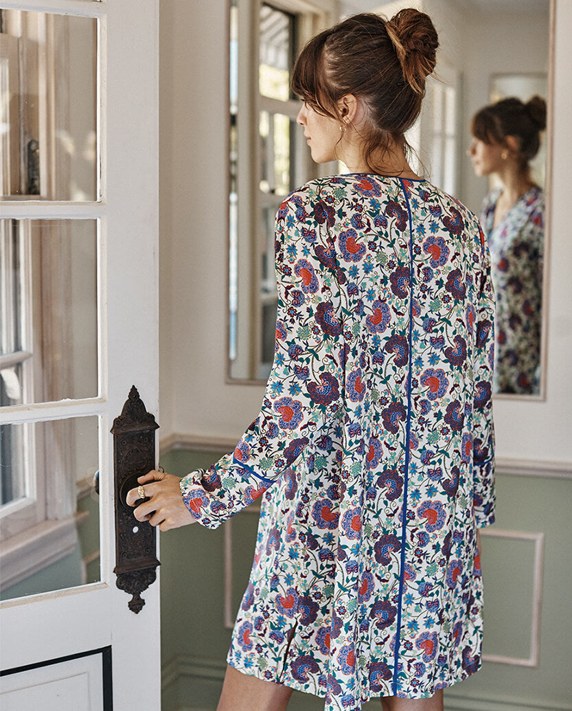The Cloud 9 Boyfriend Sleep Shirt - Scroll Block Print in Violet & Lava