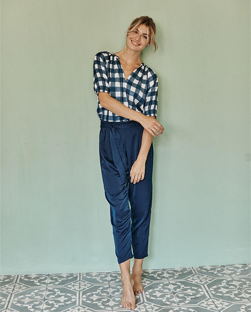 The Silky Paper Bag Ankle Pant - Deep Sea