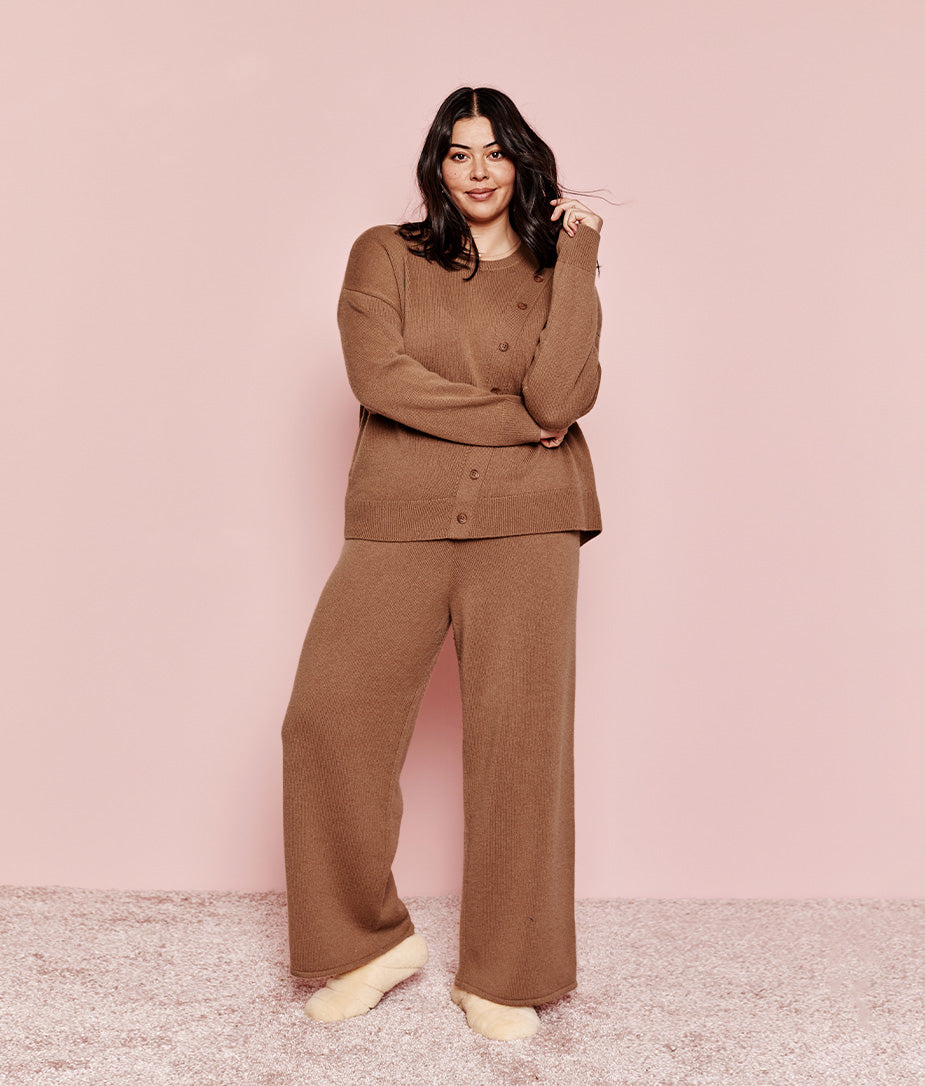 The Luxe Cashmere Blend Button Crewneck - Praline
