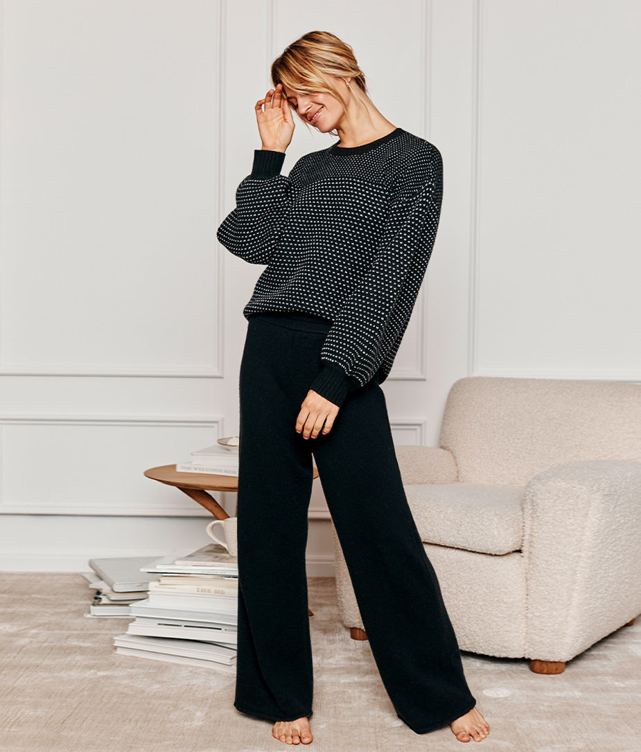 The Luxe Cashmere Blend Mix Stitch Sweater - Sea Urchin & White Sand