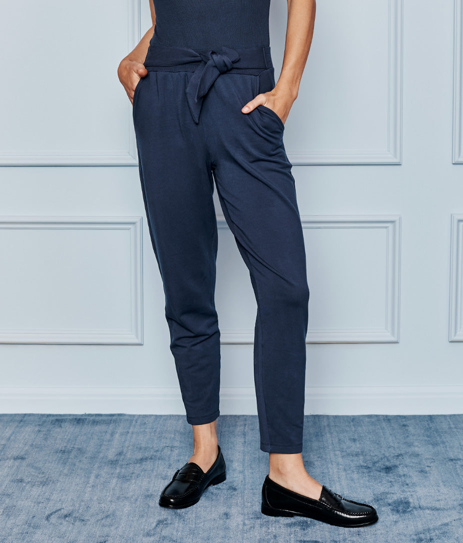 The Softest French Terry Tie-Waist Pant - Midnight