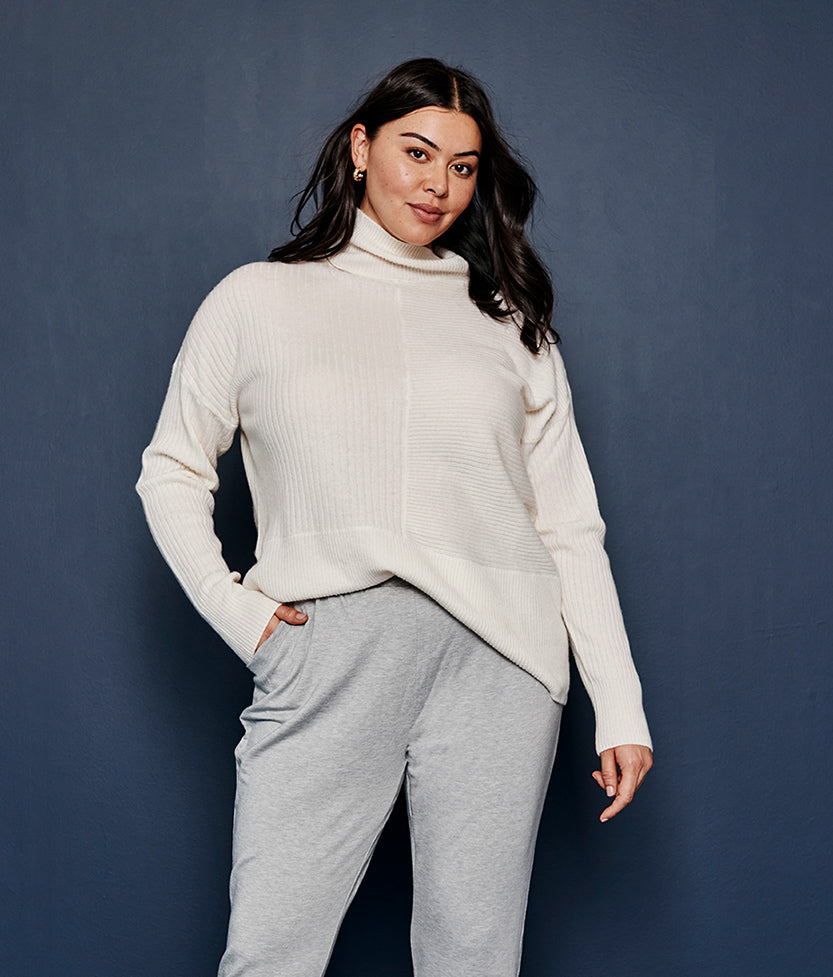 The Luxe Cashmere Blend Funnel Neck Sweater - White Sand
