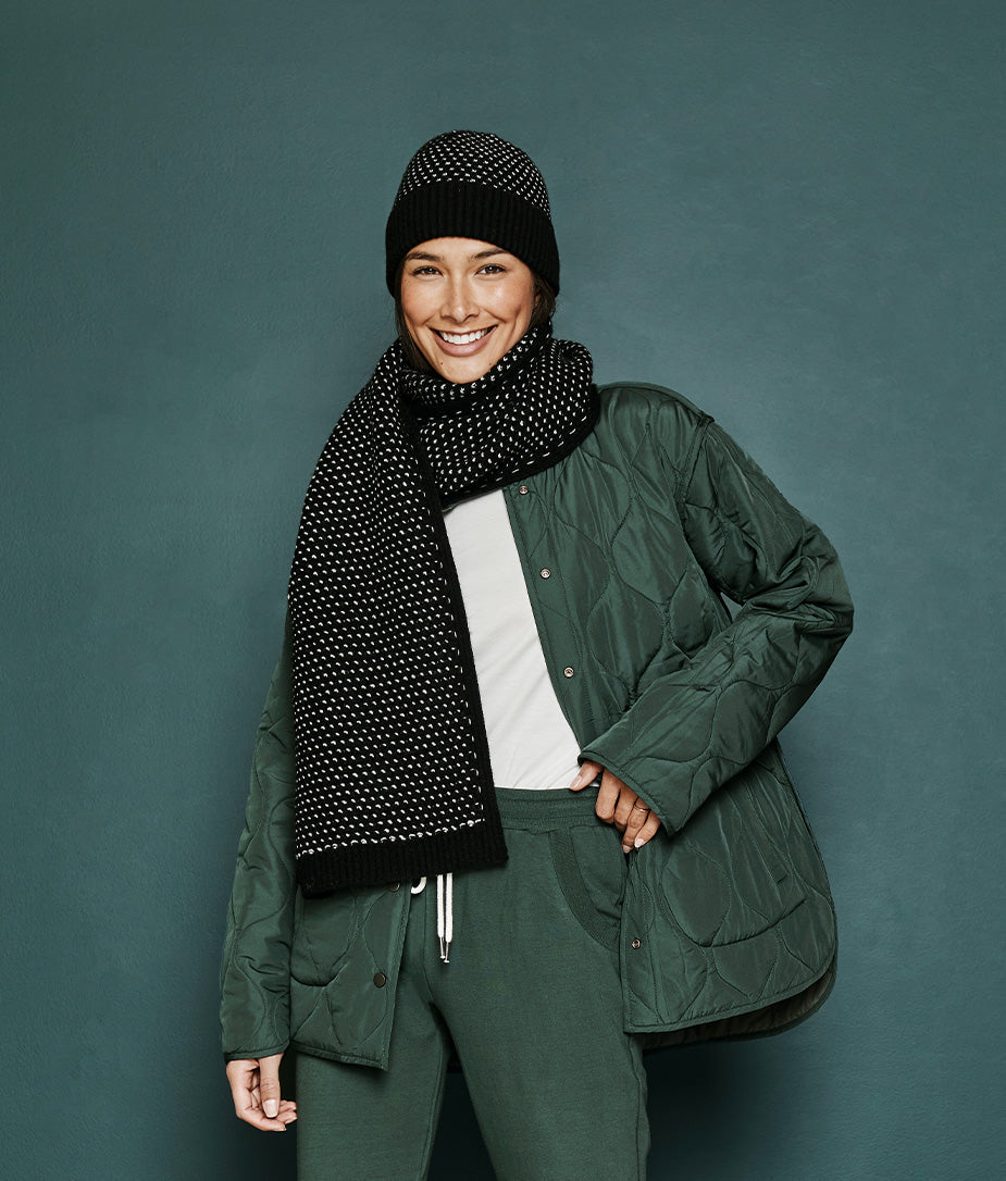 The Luxe Cashmere Blend Mix Stitch Hat - Sea Urchin & White Sand