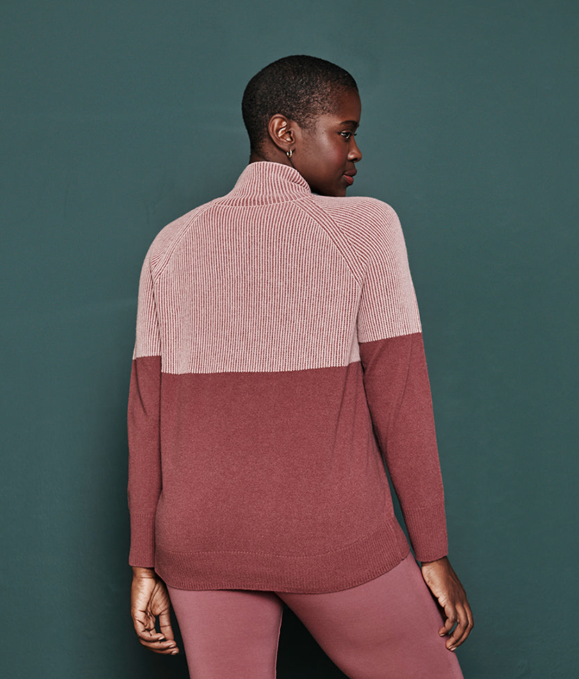 The Luxe Cashmere Blend Two-Tone Sweater - Rosewood & Shell