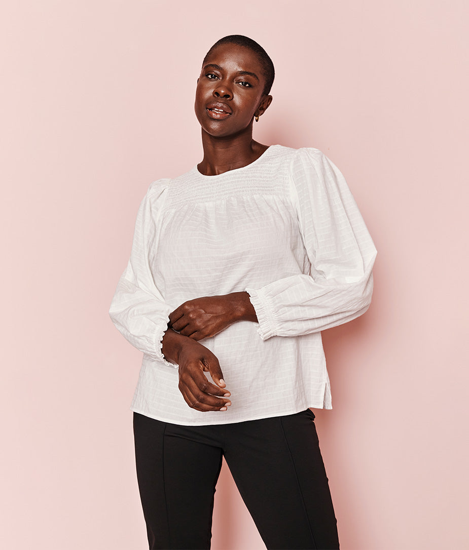 The Perfect Smocked Cotton Top - White Sand