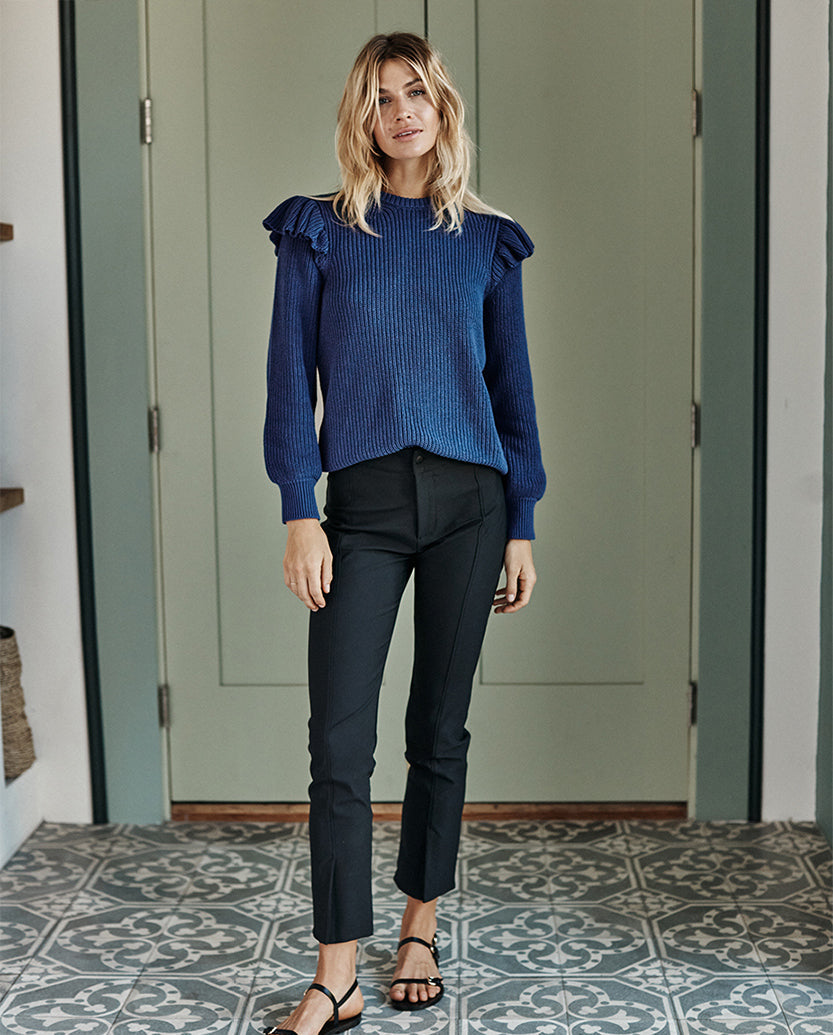 The Flirty Ruffle Sleeve Sweater - Atlantic