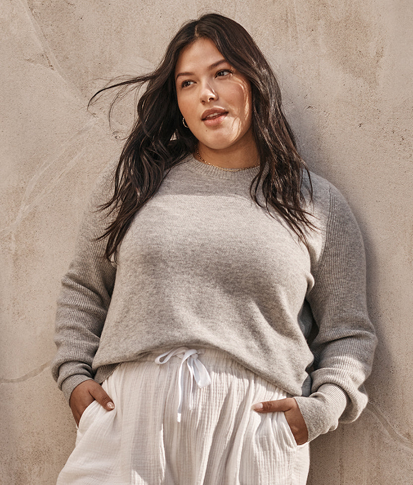 The Coziest Cashmere Blend Bishop-Sleeve Sweater - Wolf