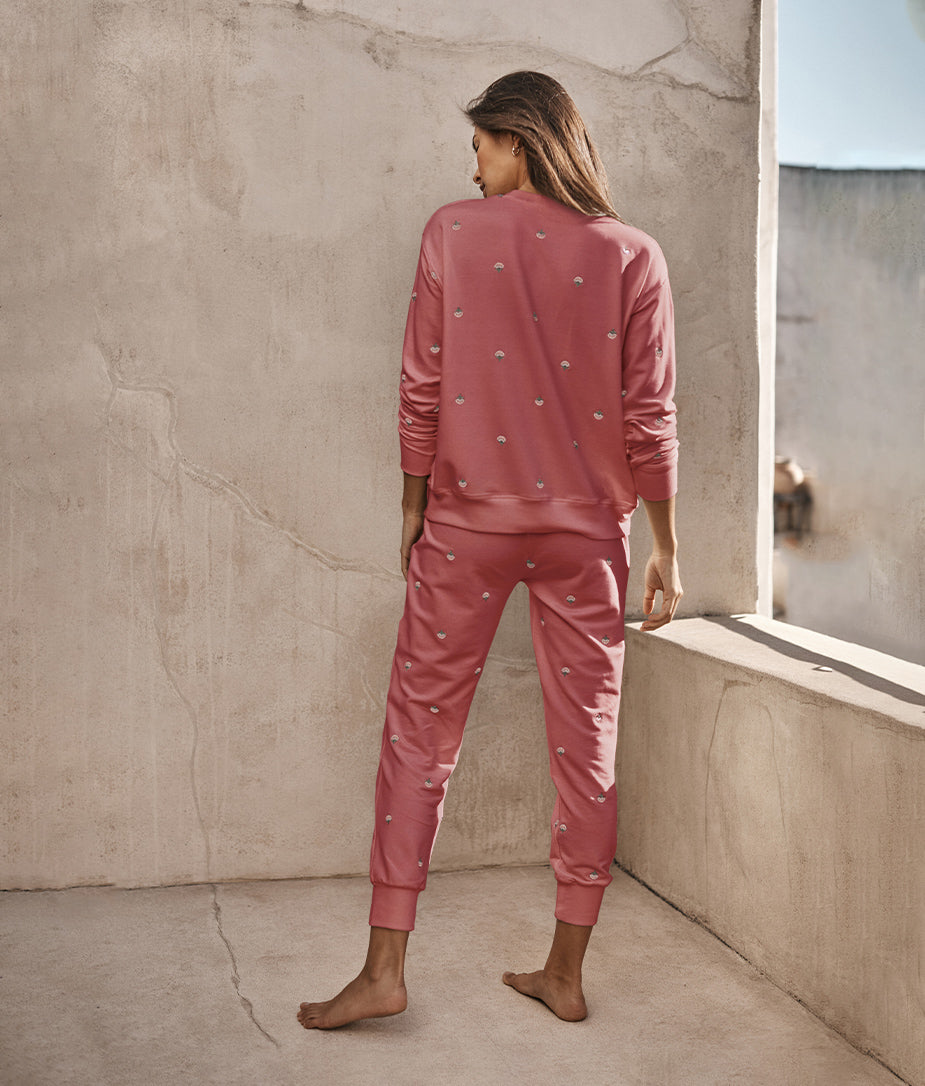 The Softest French Terry Relaxed Crew - Faded Rose Floral Stitch