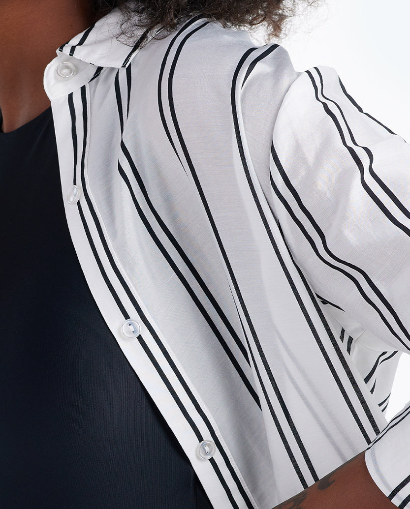 The All Buttoned Up Cover-Up - French Stripe in White Sand